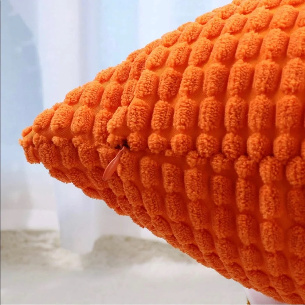 Luxury Home | Set of 2 Bright Orange Striped Soft Corduroy Throw Pillow Covers